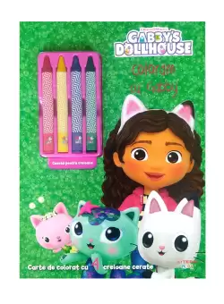 Gabby's Dollhouse. Coloram cu Gabby. Carte de colorat cu 4 creioane cerate