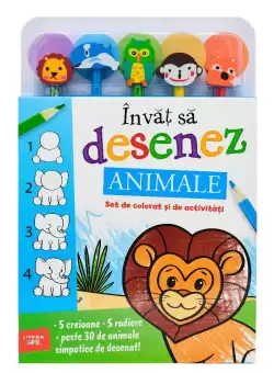 Invat sa desenez. Animale. Set de colorat si de activitati (contine 5 creioane si 5 radiere)