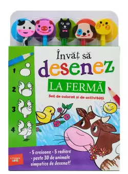 Invat sa desenez. La ferma. Set de colorat si de activitati (contine 5 creioane si 5 radiere)